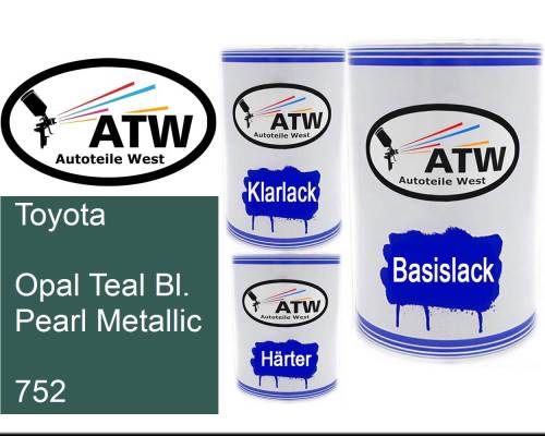 Toyota, Opal Teal Bl. Pearl Metallic, 752: 500ml Lackdose + 500ml Klarlack + 250ml Härter - Set, von ATW Autoteile West.